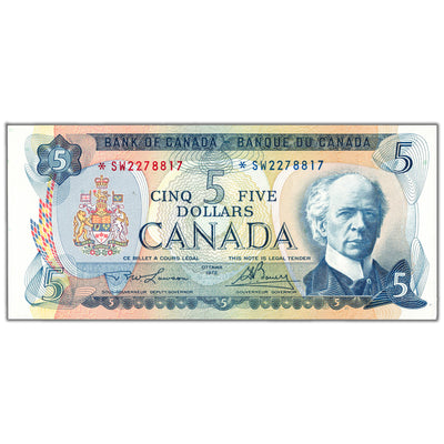 $5 1972 Bank of Canada Note *SW Replacement Prefix BC-48bA - AU-58