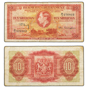 SOLD Bermuda 1937 10 Ten Shillings Note P #10b