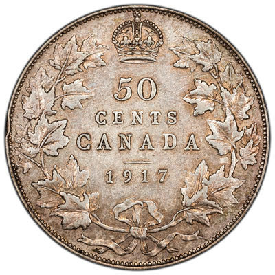 Canada 1917 50 Cents Half Dollar Silver Coin - VF+