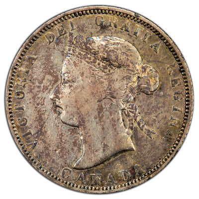 Canada 1886 Obv 4 Normal 6 SBE 25 Cents Quarter Silver Coin - VG+