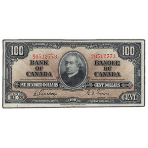 SOLD $100 1937 Bank of Canada Note Gordon-Towers B/J Prefix BC-27b - VF/EF