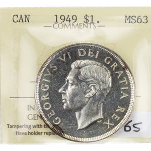 SOLD Canada 1949 $1 Silver Dollar Coin - ICCS MS-63