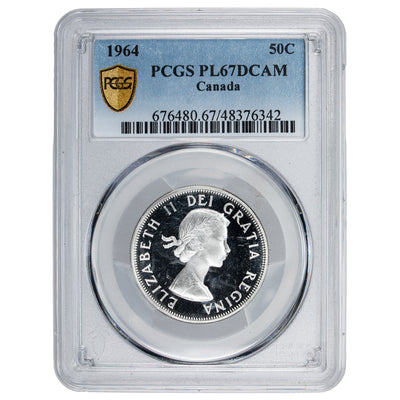 Canada 1964 50 Cents Half Dollar Silver Coin - PCGS Proof-Like PL-67 DCAM