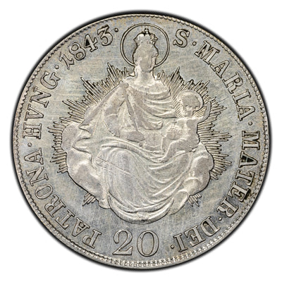 Hungary 1843-B 20 Krajczar Silver Coin KM #422 - Cleaned