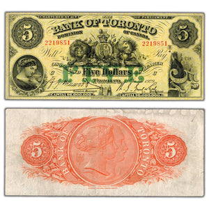 SOLD $5 1929 Bank of Toronto Canada Chartered Note #715-22-22 - F/VF