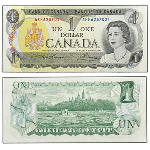 SOLD $1 1973 Bank of Canada Note AFF Prefix Litho BC-46a-i - AU+