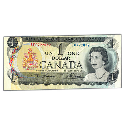 $1 1973 Bank of Canada Note FE Prefix BC-46a - Offcut Error (stained)