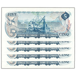 SOLD $5 1972 Bank of Canada Notes CN Prefix BC-48a - 5 Consecutive Ch UNC
