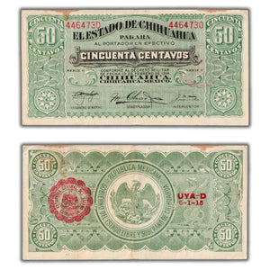 SOLD Mexico El Estado De Chihuahua 1914 50 Fifty Centavos Note P #528e - Staining