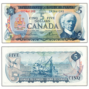 SOLD $5 1972 Bank of Canada Note Lawson-Bouey CR Prefix BC-48b - Uncirculated