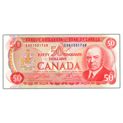SOLD $50 1975 Bank of Canada Note Crow-Bouey EHK Prefix BC-51b - AU