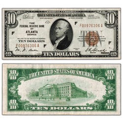 SOLD United States 1929 $10 Atlanta, GA National Currency Note - VF/EF