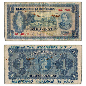 Colombia 1953 1 One Peso Oro Note - Political Message