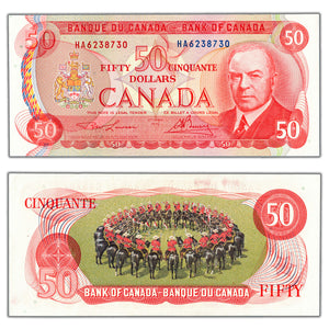 SOLD $50 1975 Bank of Canada Note Lawson-Bouey HA Prefix BC-51a - AU/UNC