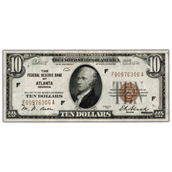 SOLD United States 1929 $10 Atlanta, GA National Currency Note - VF/EF