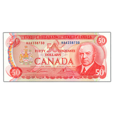 SOLD $50 1975 Bank of Canada Note Lawson-Bouey HA Prefix BC-51a - AU/UNC