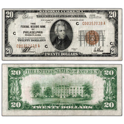SOLD United States 1929 $20 Philadelphia, PA National Currency Note - VF/EF