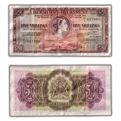Bermuda 1952 5 Five Shillings Note P #18a - VF