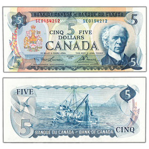 SOLD $5 1972 Bank of Canada Note Lawson-Bouey SE Prefix BC-48b - AU/UNC