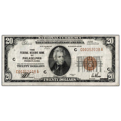 SOLD United States 1929 $20 Philadelphia, PA National Currency Note - VF/EF