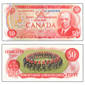 SOLD $50 1975 Bank of Canada Note Crow-Bouey EFA Prefix BC-51b - EF/AU