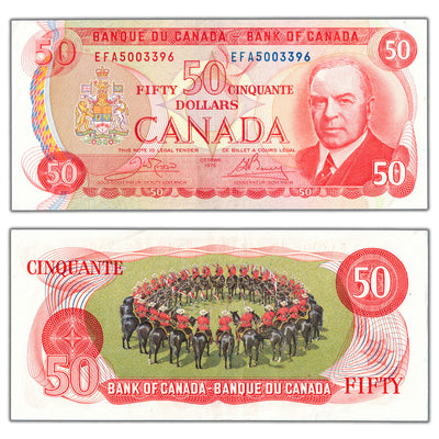 SOLD $50 1975 Bank of Canada Note Crow-Bouey EFA Prefix BC-51b - EF/AU