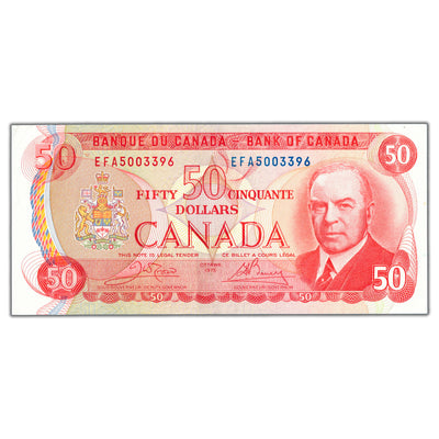 SOLD $50 1975 Bank of Canada Note Crow-Bouey EFA Prefix BC-51b - EF/AU
