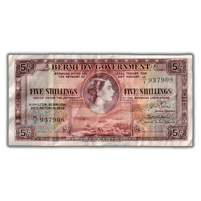 Bermuda 1952 5 Five Shillings Note P #18a - VF
