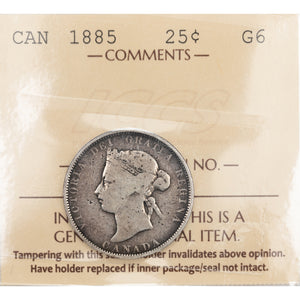 SOLD Canada 1885 25 Cents Quarter Silver Coin - ICCS G-6