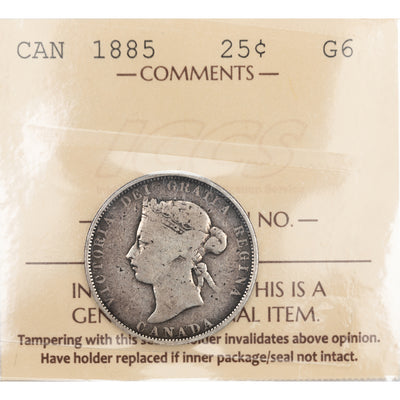 SOLD Canada 1885 25 Cents Quarter Silver Coin - ICCS G-6