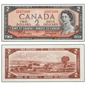 SOLD $2 1954 Bank of Canada Note Beattie-Coyne U/B Prefix BC-38a - UNC