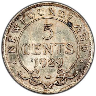 Newfoundland 1929 5 Cents Silver Coin - Uncirculated