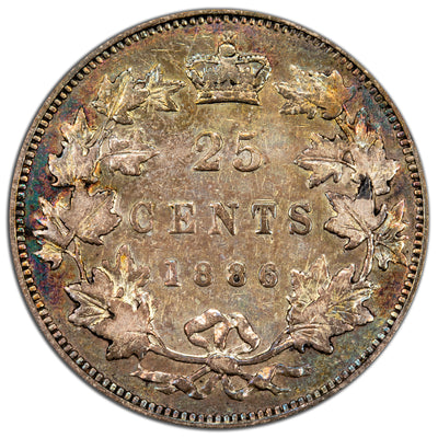 Canada 1886 Obv 4 Normal 6 SBE 25 Cents Quarter Silver Coin - VG+