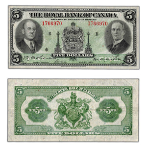 SOLD $5 1935 The Royal Bank of Canada Chartered Note CH #630-18-02a - VF+