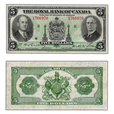 SOLD $5 1935 The Royal Bank of Canada Chartered Note CH #630-18-02a - VF+