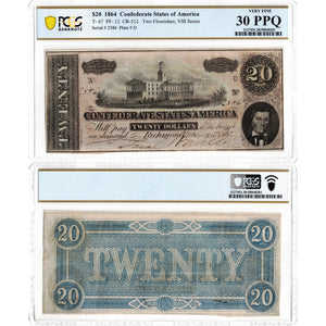 SOLD United States 1864 $20 Confederate States of America Note T-67 - PCGS VF-30 PPQ
