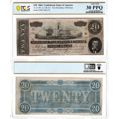 United States 1864 $20 Confederate States of America Note T-67 - PCGS VF-30 PPQ