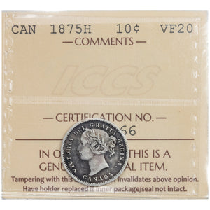 SOLD Canada 1875-H 10 Cents Dime Silver Coin - ICCS VF-20