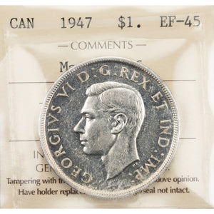 SOLD Canada 1947 Maple Leaf $1 Silver Dollar Coin - ICCS EF-45