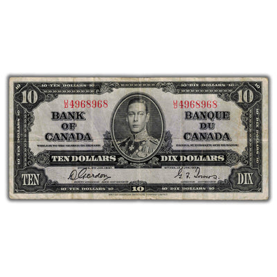 $10 1937 Bank of Canada Note Gordon-Towers U/D Prefix BC-24b - Fine