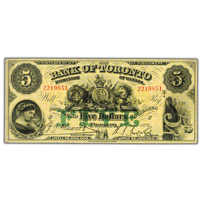 SOLD $5 1929 Bank of Toronto Canada Chartered Note #715-22-22 - F/VF