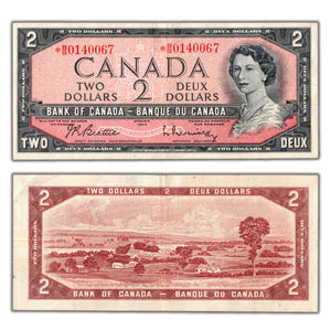 SOLD $2 1954 Bank of Canada Note *B/B Replacement Prefix BC-38bA