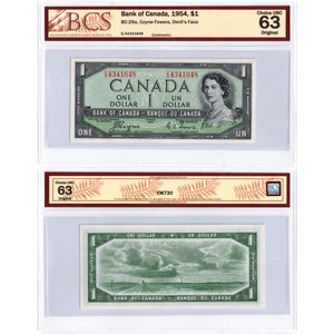 SOLD $1 1954 Bank of Canada Note Devil Face E/A Prefix BC-29a - BCS Ch UNC-63