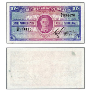 SOLD Malta ND (1940) 1 One Shilling Note P #16 - AU (previously mounted)