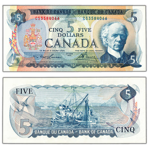 SOLD $5 1972 Bank of Canada Note Lawson-Bouey CS Prefix BC-48b - AU/UNC