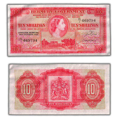 SOLD Bermuda 1952 10 Ten Shillings Note P #19a