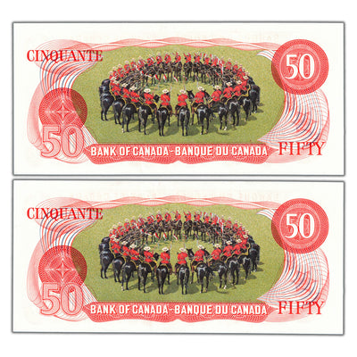SOLD $50 1975 Bank of Canada Notes EFA Prefix BC-51b - Two Consecutive AU