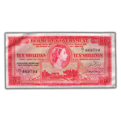 SOLD Bermuda 1952 10 Ten Shillings Note P #19a