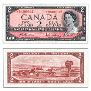SOLD $2 1954 Bank of Canada Note *B/B Replacement Prefix BC-38bA - AU/UNC