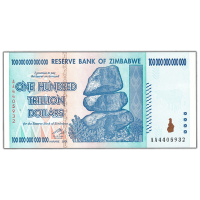 SOLD Zimbabwe 2008 100 Trillion Dollars Note P #91 - Choice UNC